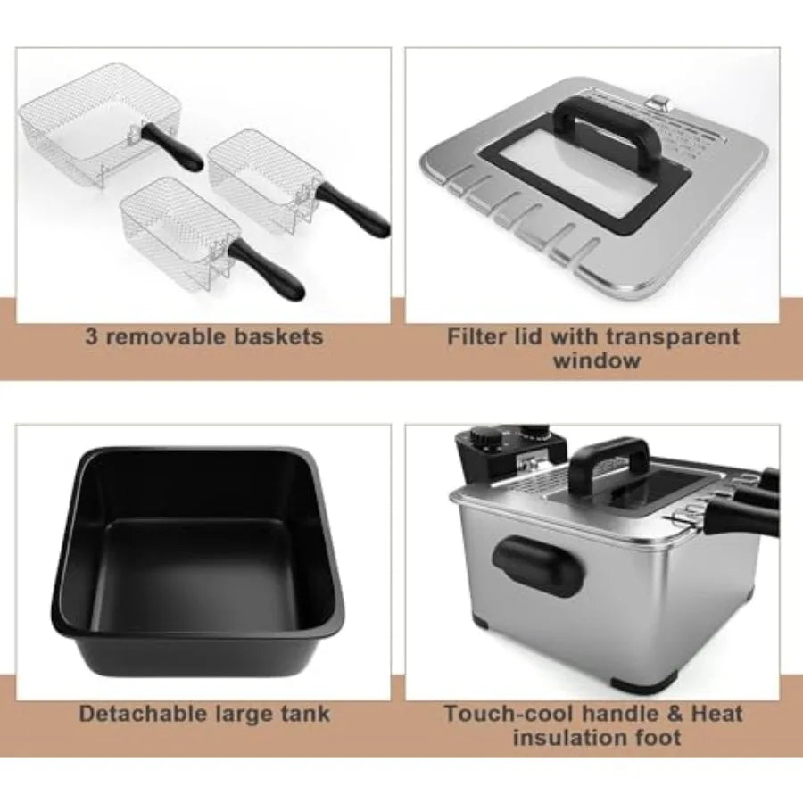 Electric Deep Fryer with Triple Baskets 5.3QT/21 Cup