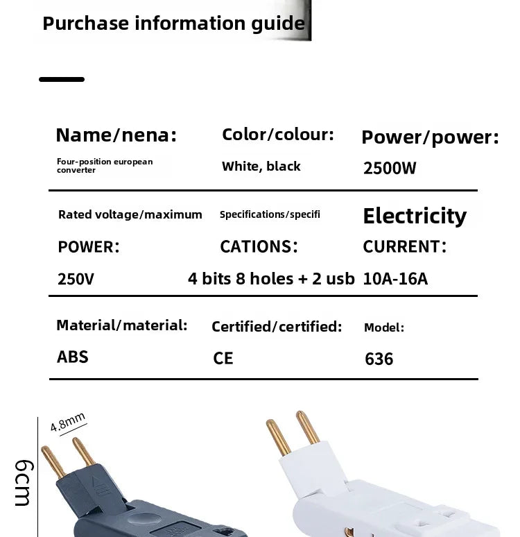 Electrical Outlet Extender Flat Plug Power Strip