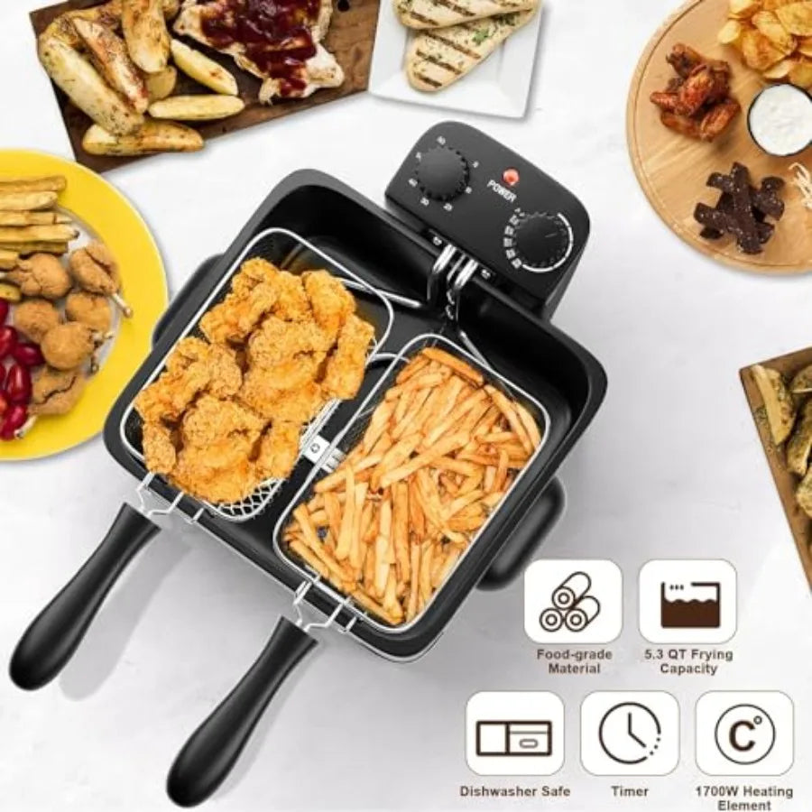 Electric Deep Fryer with Triple Baskets 5.3QT/21 Cup