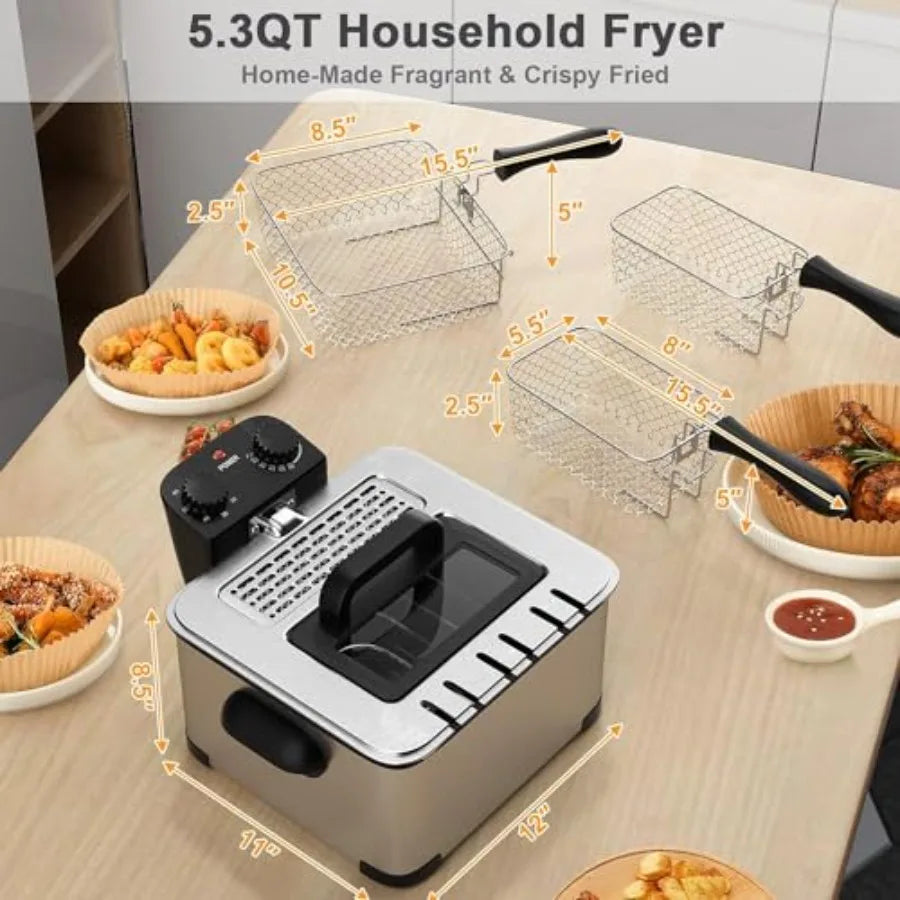 Electric Deep Fryer with Triple Baskets 5.3QT/21 Cup